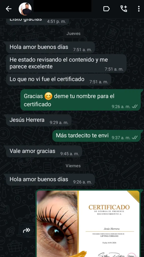 Captura de testimonio de alumna del curso