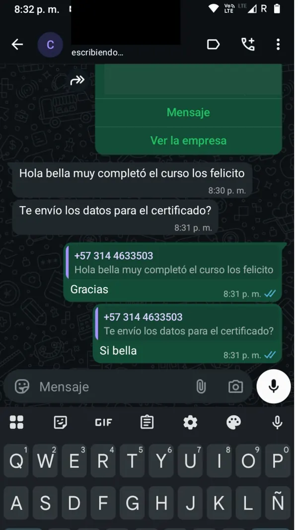 Resultado y comentario de alumna del curso