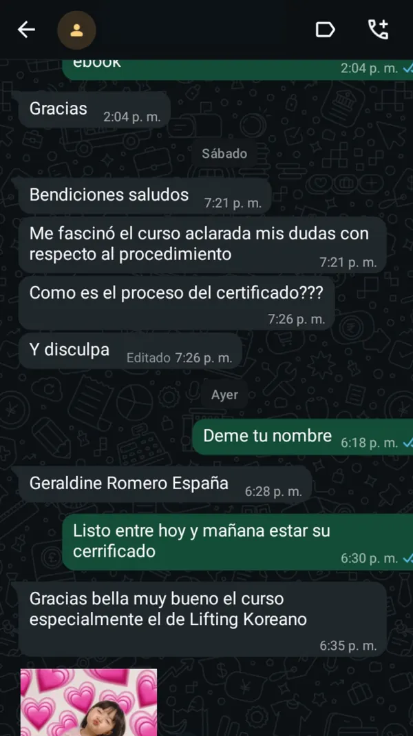 Captura real de estudiante satisfecha